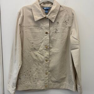 Koret Women's Beige Floral Jean Jacket Size Large